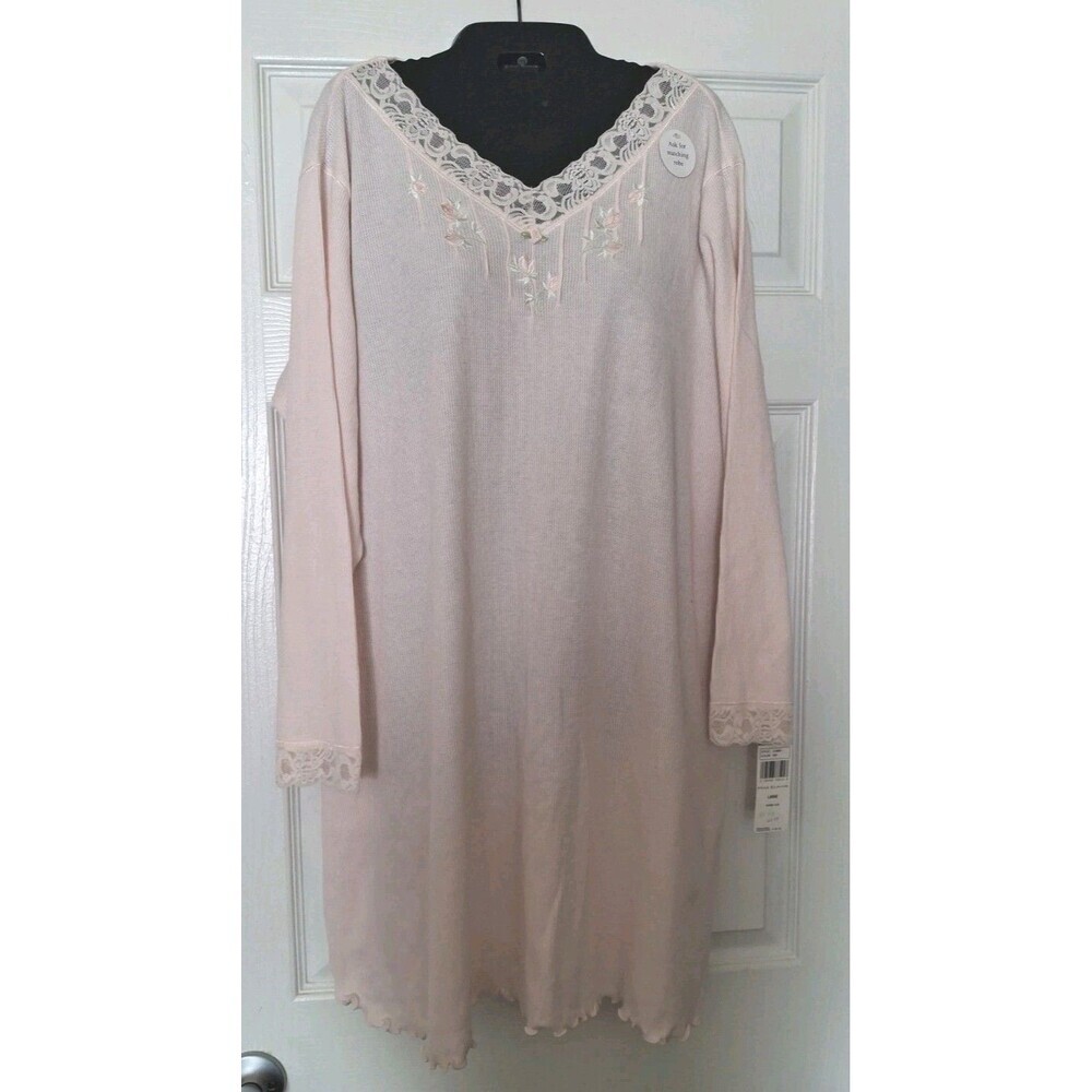 Vintage Miss Elaine Ribbed Nightgown Large Soft Pink Embellished Lace Trim New